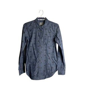 Vans Men's Blue Casual Button-Down Skull Print Slim Fit Shirt